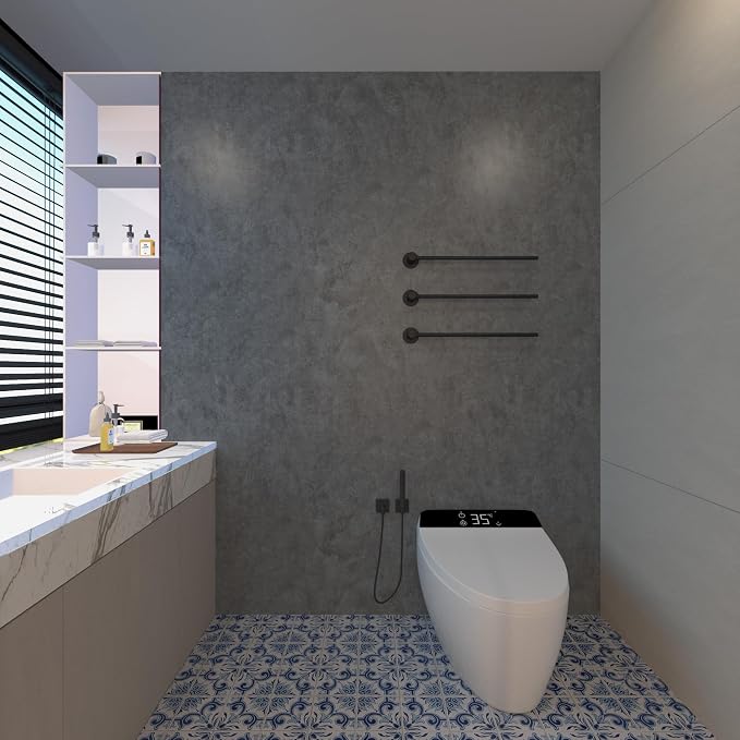3yecao 16"×354" Thick Grey Concrete Wallpaper Peel and Stick Waterproof Glossy Industrial Gray Concrete Contact Paper Vinyl Wrap Self Adhesive Cement Tile Sticker for Bedroom Bathroom Office Gym Walls