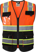 JKSafety Hi Vis Reflective Safety Vests for Men Women High Visibility Vest with Pockets Mesh Fabric Construction Safety Apparel Neon Vest for Work (220-OBlack 3XL)