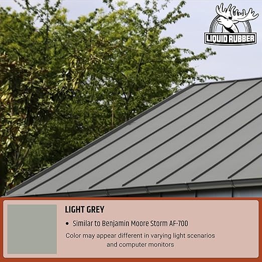 Liquid Rubber Color Roof Sealant- Elastomeric Waterproof Coating for Flat, Low-Slope & Metal Roofs, Flexible UV-Stable Membrane, Light Gray, 5 Gallon