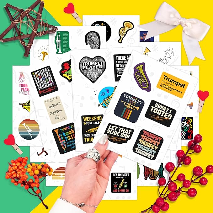 BulbaCraft Trumpet Stickers for Water Bottle and Laptop - Musical Party Supplies & Decorations, Waterproof Vinyl Instrument Decals, Trumpet and Jazz Stickers Laptop Decals, Gifts for Women & Men