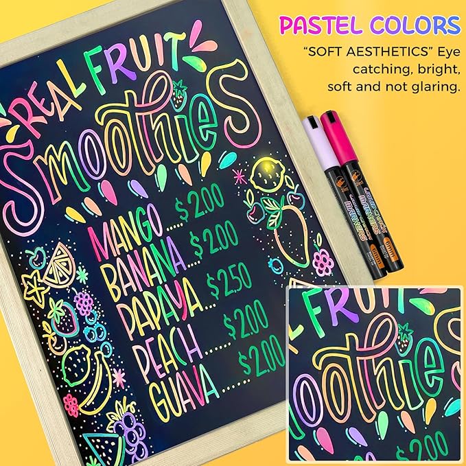SFAIH 10 Pastel Liquid Chalk Markers [1s Wet Wipe] - No Residue, 6mm Reversible Tip, Chalk Marker for Blackboard, Calendar, Windows, Glass, Stores, Signs, Zero Dust, Ideal for Bistro Home
