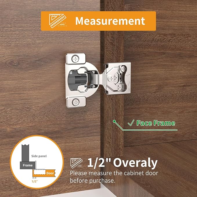 Chibery 4 Pack 7/16" Overlay 4D Concealed Hinges for Face Frame Door, Soft Close On/Off Switch, Self Closing, 105° Open Angle Concealed Stainless Steel Hinges for Framed Cabinet, Satin Nickel