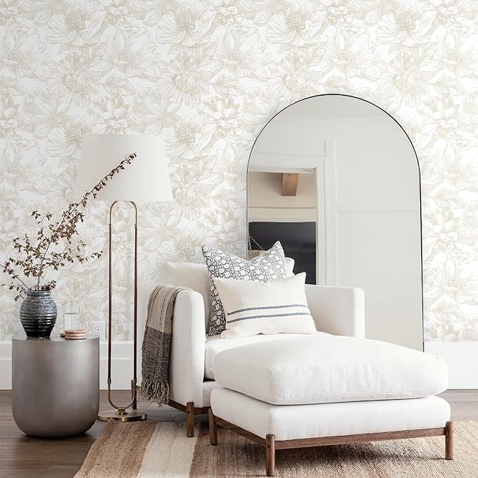 Ismoon Large Floral Peel and Stick Wallpaper Boho Beige/Coffee Contact Paper 17.3inx49ft Modern Wall Paper Removable Self Adhesive Bedroom Cabinet Bathroom Waterproof Mural Wall Decor Vinyl Roll