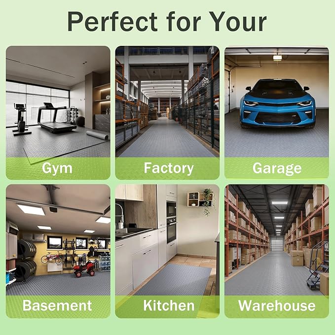 8x20 FT Garage Floor Mat, 2.8mm Thickened Flooring Roll for Under Car Diamond Plate PVC Rubber Mat with 20 Pcs Tapes, Non-Slip Floor Mat for Garage, Warehouse, Gyms, Trailer,Grey