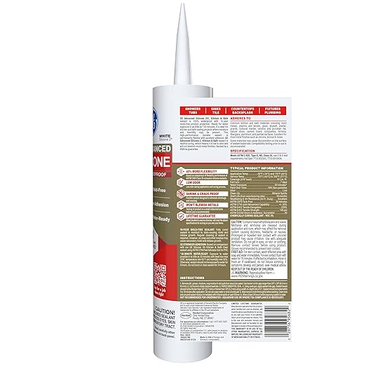GE Advanced Silicone Caulk for Kitchen & Bathroom, White, 10 fl oz Cartridge, 12 Pack - 100% Waterproof Silicone Sealant, 5X Stronger Adhesion, Shrink & Crack Proof