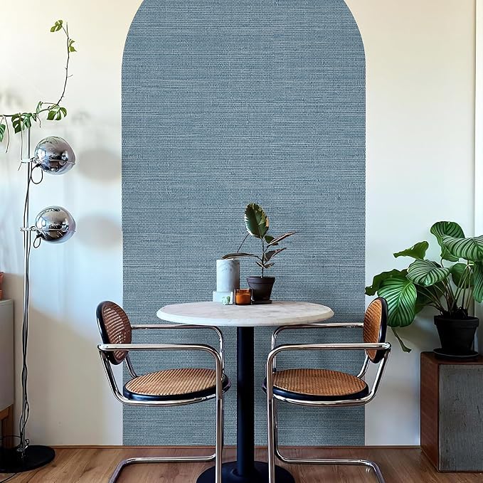 JiffDiff Grasscloth Wallpaper Peel and Stick 1181" x 17.3" Blue Cream Grassweave Stick on Wallpaper Textured Self Adhesive Wall Paper Contact Paper