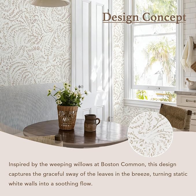 Heroad Peel and Stick Wallpaper Modern Boho Contact Paper Neutral Beige Wall Paper Removable Waterproof Self Stick Renter Friendly Wallpaper for Bedroom Living Room Bathroom Kitchen Vinyl 17.3”x393”