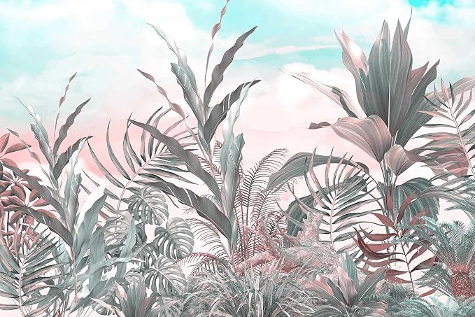 Toolhom Tropical Leaves Flowers Seamless Pattern Mural | 170"x108" non-self-adhesive wallpaper for bedroom, living room, bathroom decorative art background wall