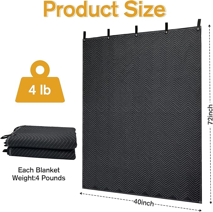 JZHLLA 72" x 40" Studio Large Sound Dampening Blanket, Sound Insulated Blanket Sound Absorbing Blanket with Grommets for Soundproofing Noise Reduction Light Blocker Basement Recording Studio