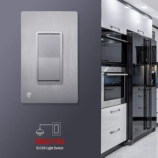 ENERLITES Elite Series Decorator Light Switch with Brushed Screwless Wall Plate, Single Pole, 3 Wire, Grounding Screw, Residential Grade, 15A 120V, UL Listed, 91150-SVWBP, Silver with Wall Plate