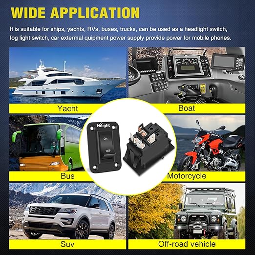 Nilight ON-Off Switch Panel 4 PIN DPST Toggle Switches Panel 12V 20A Black Anodized Aluminium Switch Shell Bracket with Screws Ternimals Jumper Wires Set for Cars Trailers Boats RV Camper