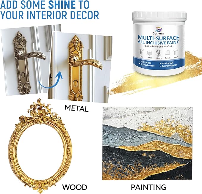 Gold Paint 150ml Metallic Liquid Gold Leaf Paint Rich Golds Paint for Metal, Wood, Canvas, Appliance, Furniture, Clay DIY, & Art Handcrafts Fast Drying Acrylic Metallic Finish Artwork & Home Décor