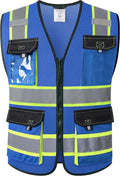 JKSafety Hi Vis Reflective Safety Vests for Men Women High Visibility Vest with Pockets Mesh Fabric Construction Safety Apparel Neon Vest for Work (220-Blue XXL)