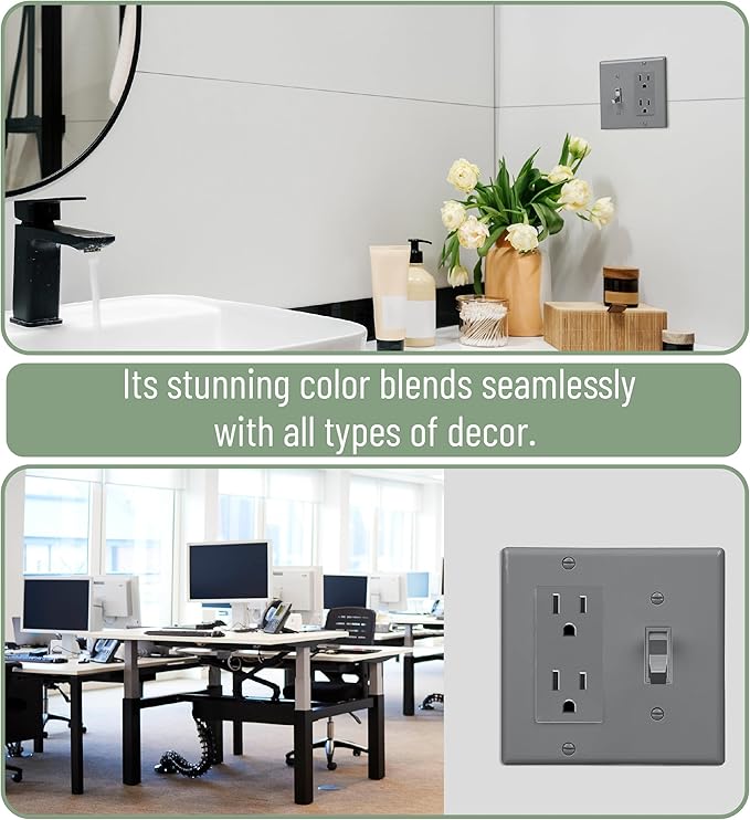 Bates- Combination Wall Plate, Toggle Switch/Decorator, Gray, 4.50"x4.57"/Standard Size, 2 Gang Wall Plate