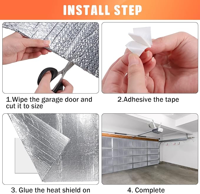 Gerrii 16 Pcs Garage Door Insulation Kit Double Bubble Insulation Panels Reflective Film Aluminum Radiant Barrier Thermal Shield with Adhesive Tape for Garage Greenhouse Attics Walls (24 x 54 Inch)