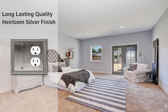 Henne Bery Sunken Pearls Heavy Duty Decorative Wall Plate Switch Plate Outlet Cover (Blank/Duplex, Heirloom Silver)