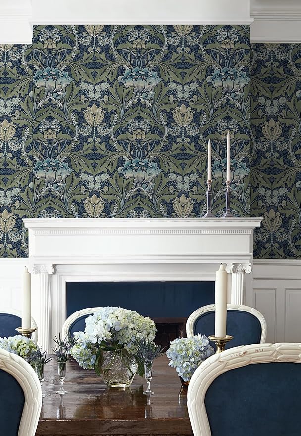 NextWall Acanthus Floral Peel and Stick Wallpaper (Denim & Sage)