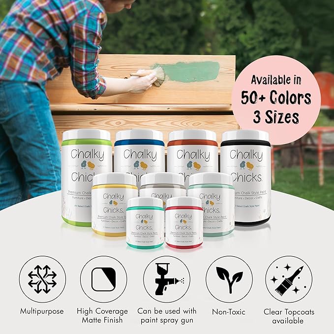Chalky Chicks 32 Fl Oz Matte Sweet 16 (Pink) Chalk Paint for Furniture Without Sanding - No Prep Furniture Paint No Sanding All in One for Crafts, Wood, Walls, Cabinet, Metal, Dresser, Farmhouse