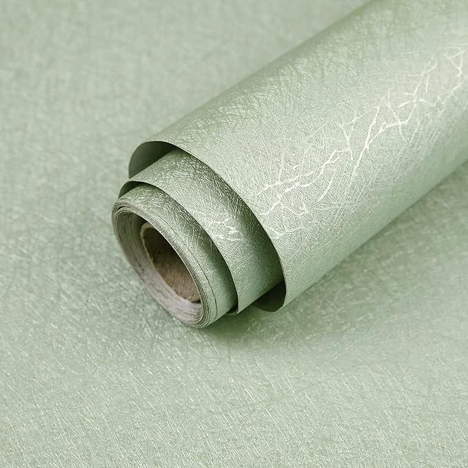 Green Peel and Stick Self Adhesive Wallpaper Countertop Contact Paper | Removable Embossed Silk Waterproof Bathroom Wallpaper 15.7" X 118" Kitchen Vinyl Wrap for Cabinet Shelf Liner Paper