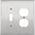 ENERLITES Combination Toggle Light Switch and Duplex Receptacle Outlet Metal Midway Wall Plate, Corrosion Resistant, 2-Gang 4.88" x 4.92", 771121M, 430, UL Listed, Silver, Stainless Steel Mid Size