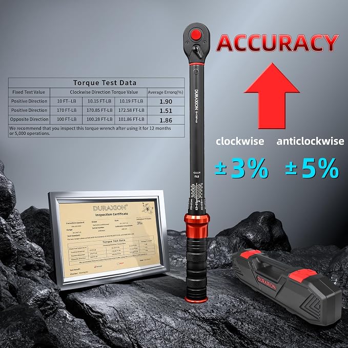 23PCS 1/2-Inch Drive Torque Wrench Set, 10-170FT.LB/13.6-230.5Nm | Click Torque Wrench with Sockets, 72-Tooth Dual-Range, ±3% Precision Adjustable Torque Wrenches for Cart, Motorcycle, Lug Nut