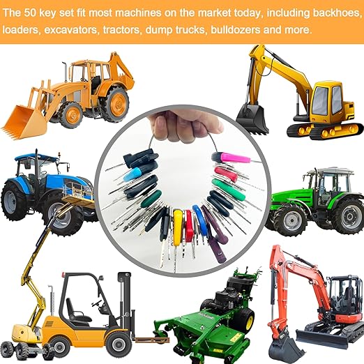 50 Heavy Equipment Keys Master Set, Construction Contractor Machine Ignition Keys Set Fits CAT Caterpillar Case John Deere JCB Hyster JLG Komatsu Kubota Yanmar New Holland Takeuchi Volvo
