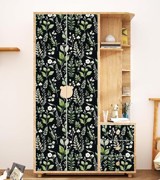 Danodoi Black Green Vintage Leaf Peel and Stick Wallpaper 17.5" x 393" | Waterproof Vinyl Self Adhesive Removable Renter Friendly Floral Contact Paper