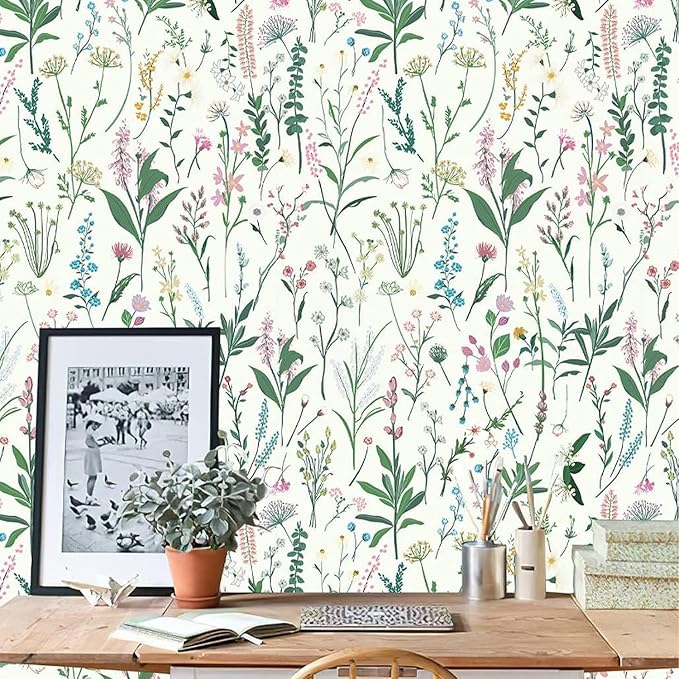 17.3'' x 118.1" Floral Peel and Stick Wallpaper Vinyl Wallpaper Flower Vintage Vinyl Peel and Stick Wall Paper for Kitchen Cabinet Furniture Renter Friendly (Covers 14.2 Sq Ft)