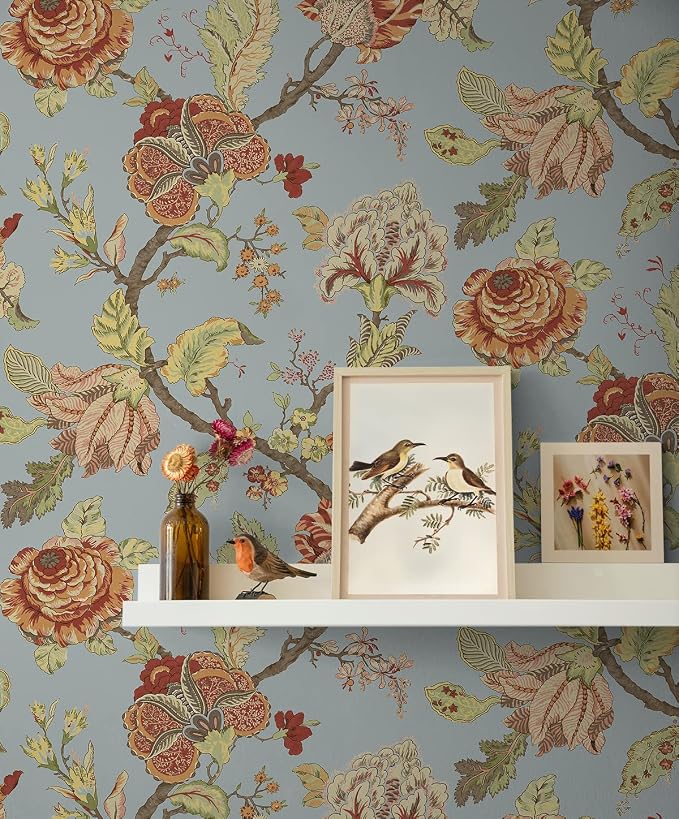 NextWall Kianna Jacobean Floral Peel and Stick Wallpaper (Blue Dusk)