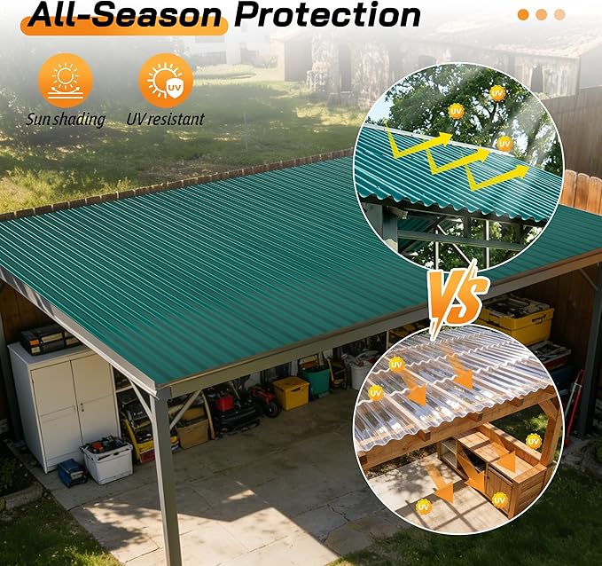 Resin Roof Panels 25Pcs 60.2×20.67 Inches with Screws, Corrugated PVC Roofing Panels, Waterproof Wall Panel Siding Panels Sheets for Garages, Sheds, Chicken Coop, Stables and Mobile Homes, Green