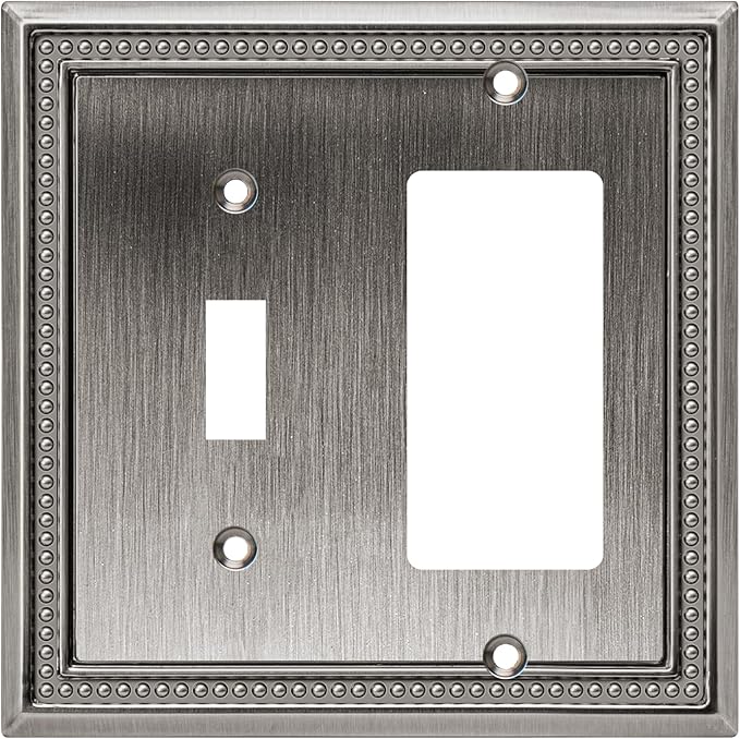 Henne Bery Sunken Pearls Heavy Duty Decorative Wall Plate Switch Plate Outlet Cover (Toggle/Decorator, Heirloom Silver)