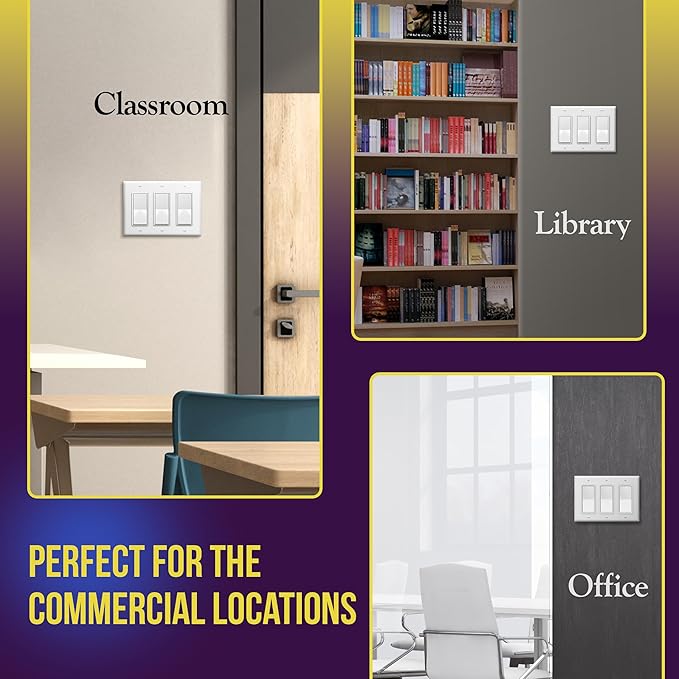 ENERLITES Decorator Light Switch or Receptacle Outlet Wall Plate, Gloss Finish, Size 3-Gang 4.50" x 6.38", Unbreakable Polycarbonate Thermoplastic, UL Listed, 8833-W-5PCS, White, (5 Pack)