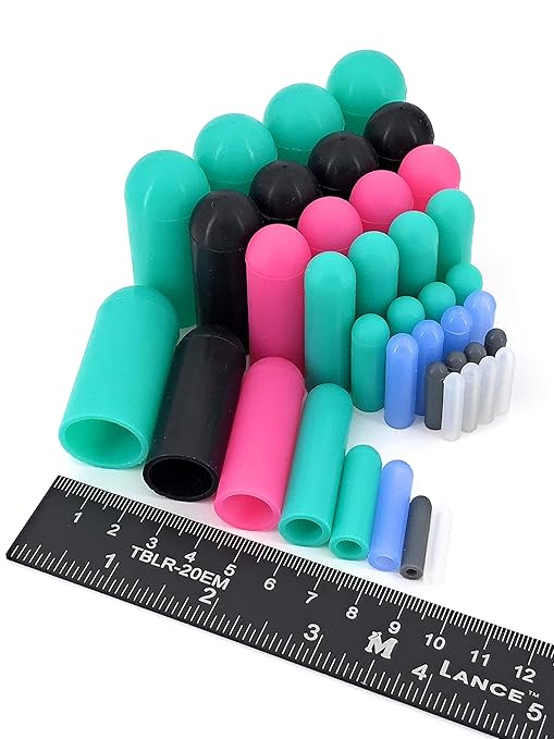 High Temp Masking Supply 40 Piece Silicone Rubber Cap Set - Sizes 3/32" to 3/4" - End Caps for Powder Coating, Painting, Ceramic Coating, Sealing Holes - Non-Toxic, Flexible, Reusable