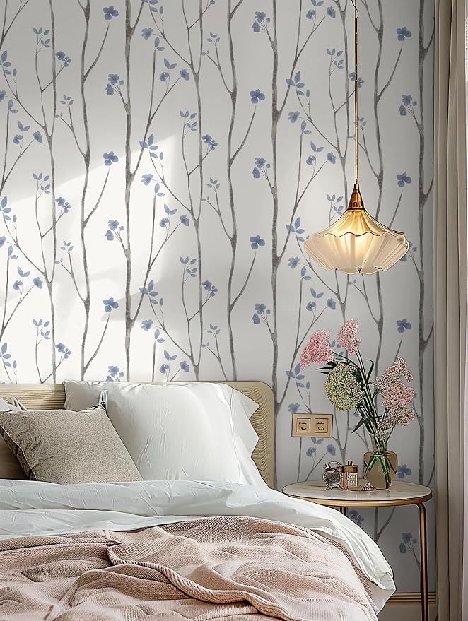 Timeet Purple Peel and Stick Wallpaper Removable Self-Adhesive Floral Wall Paper Leaf Contact Paper Boho for Bedroom Bathroom Cabinets 16" x 78.7"