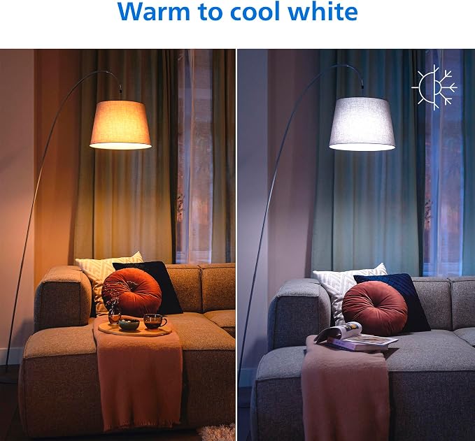 PHILIPS Smart LED Full Color Light Bulb 4-Pack, A19 60W 800LM E26 Indoor, Sunset to Sunrise Automation + Motion Detection + Control with Voice or App, Matter Compatible