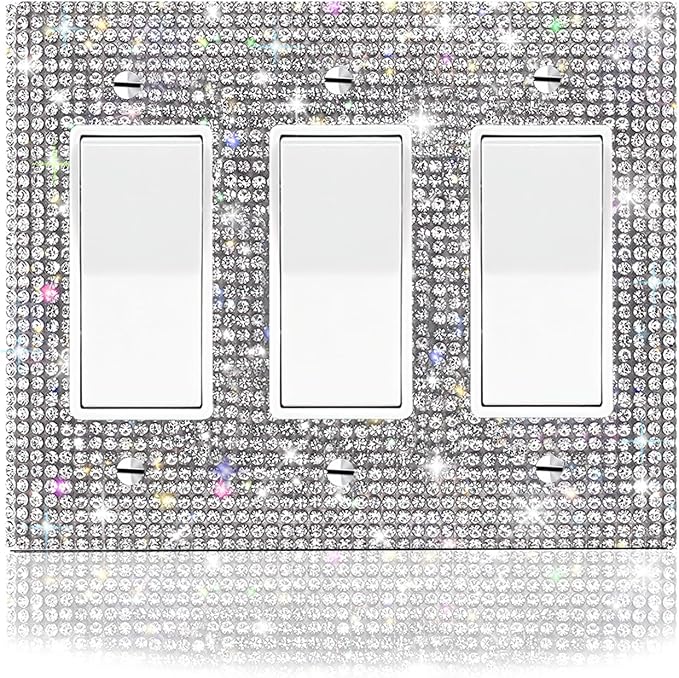 1 PC Shiny Silver Rhinestones Wall Plate Cover Switch Plate Cover Light Switch Cover Switch Cover Decorative Triple Toggle Outlet Covers Bling Switch Cover Electrical Cover Plates