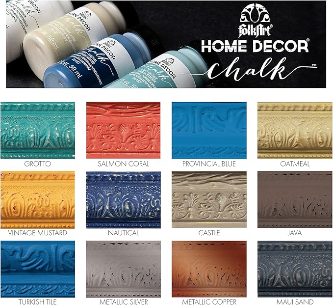 FolkArt Home Decor Ultra Matte Chalk Finish Acrylic Craft Paint Set Formulated for No-Prep Application, Designed for Beginners and Artists 8 Fl Oz (Pack of 12)
