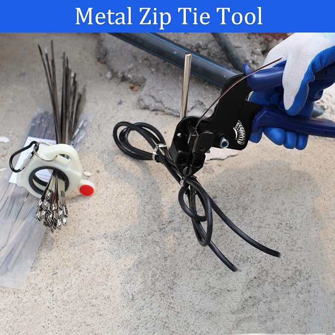 Metal Zip Ties Cutter Stainless Steel Cable Tie Gun Kit Assortment With 150pcs 304 Stainless Steel Zip Ties,Heavy Duty Outdoor For Chain Link Fence Parts Exhaust Wrap