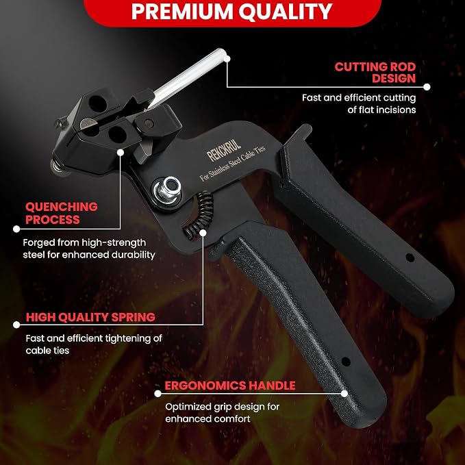 Stainless Steel Cable Tie Gun Set Metal Zip Tie Tool Kit (Black) | Heavy Duty, 150PCS Self-Locking Ties, Adjustable Fastening & Cutting Tool for Outdoor Fencing, Automotive, Exhaust Pipes