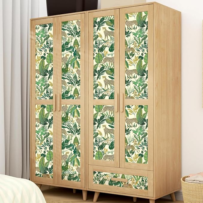Yellow Vintage Leopard Peel and Stick Wallpaper 17.5" x 393" | Waterproof Vinyl Self Adhesive Removable Renter Friendly Floral Contact Paper