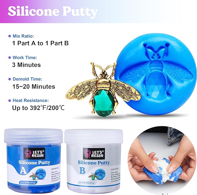 LET'S RESIN Silicone Putty, 1LB/40A Mold Making Kit, Non-Toxic, Strong & Flexible, Easy 1:1 Mixing Ratio for Reusable Silicone Molds, Resin, Soap