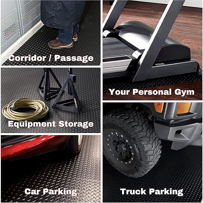 SEAL 5 x 20 FT Premium Garage Floor Mat, Solid 2.8mm Thick Lay-Flat Black Commercial Grade Heavy Duty Parking Mat for Garage Floor, Golf Cart, Water/Stain Resistant Runner (Embossed Diamond Plate)