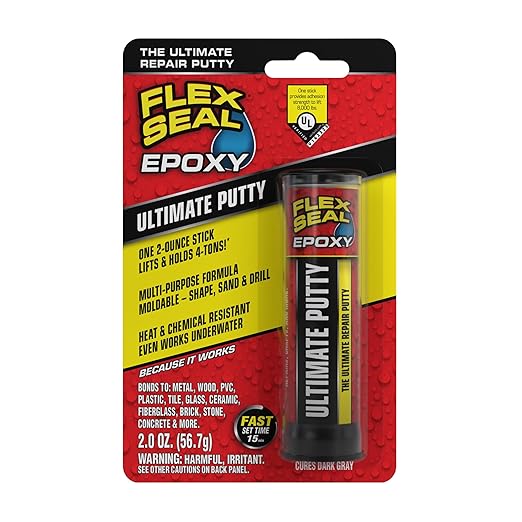 Flex Seal Epoxy, Ultimate Putty, Multi-Purpose, Durable, Permanent, Watertight, Long-Lasting Bond, for Automotive, Marine, Plumbing, Home, & Tool Repairs, Cures Dark Gray, 2 oz Putty Stick