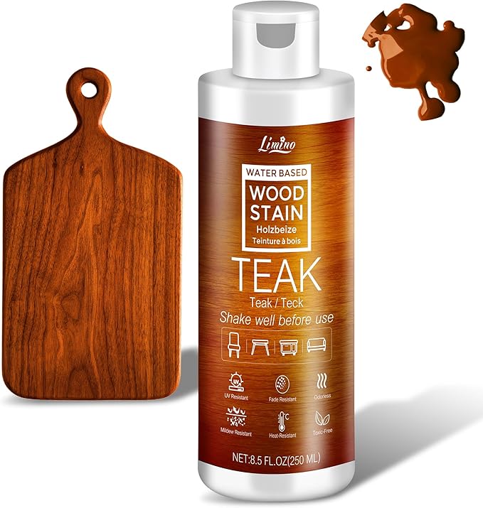 Water Based Wood Stain - Teak | Wood Varnish for Indoor ＆ Outdoor Furniture, Wardrobe, Cabinets, Doors, Low Odor ＆ Non-Toxic, Fast Drying, Multiple Classical Finishes - 8.5fl.oz / 250ml