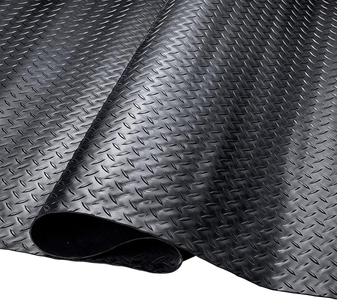 SEAL 4 x 10 FT Premium Garage Floor Mat, Solid 2.8mm Thick Lay-Flat Black Commercial Grade Heavy Duty Parking Mat for Garage Floor, Golf Cart, Water/Stain Resistant Runner (Embossed Diamond Plate)