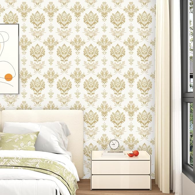 Light Symmetry Floral Peel and Stick Wallpaper 17.5" x 118",Beige | Self Adhesive/Removable/Waterproof/Thick Vinyl Contact Paper for Bathroom Bedroom Shelf Cabinet Drawer,Prepasted,Easy Peel