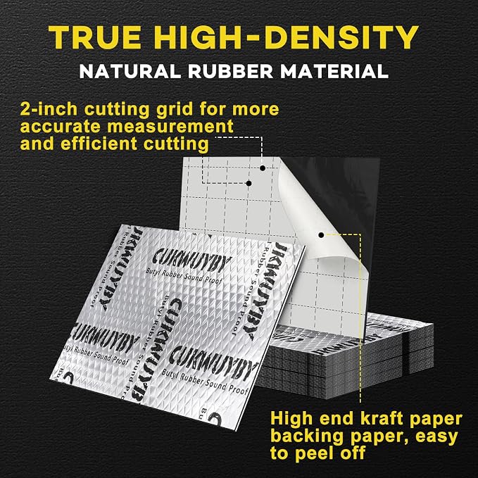 Butyl Sound Deadening 50mil 50sqft Sound Deadening Mat (46pcs) | Car Sound Deadening Material,Sound Deadening for Cars,Automotive Sound Deadener,Noise Insulation,Vibration Dampening Material