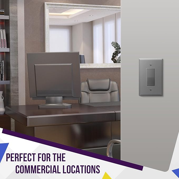 ENERLITES Decorator Light Switch or Receptacle Outlet Wall Plate, Gloss Finish, Oversized 1-Gang 5.5" x 3.5", Unbreakable Polycarbonate Thermoplastic, UL Listed, 8831O-GY, Gray