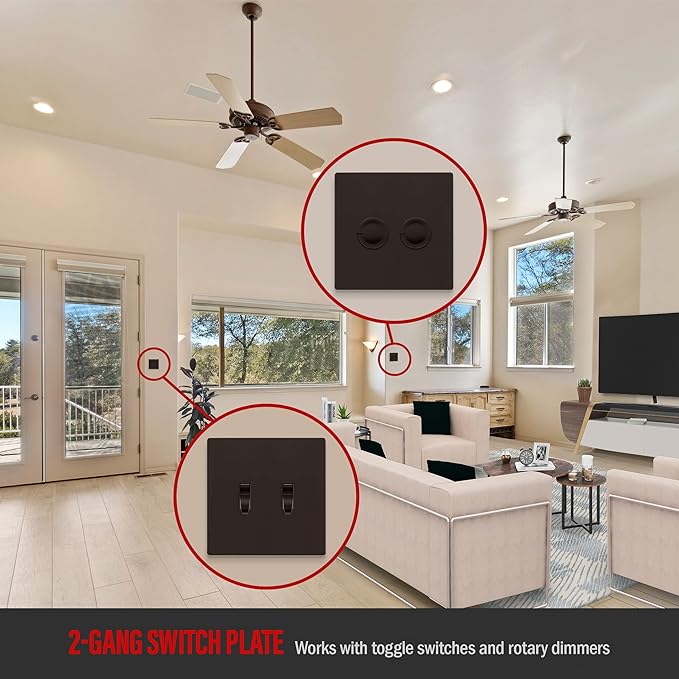 ENERLITES Screwless Double Toggle Switch Wall Plate, Child Safe Dual Light Switch Cover, Standard Size 2-Gang 4.68" x 4.73", Unbreakable Polycarbonate Thermoplastic, UL Listed, SI8812-BR, Glossy Brown