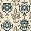 BOKEBEVE Boho Floral Peel and Stick Wallpaper Beige Blue 17.5 x 393.5In | Extra Long Symmetry Contact Paper Modern Wall Paper for Bedroom Accent Walls Laundry Nursery Pantry Renter Friendly Removable
